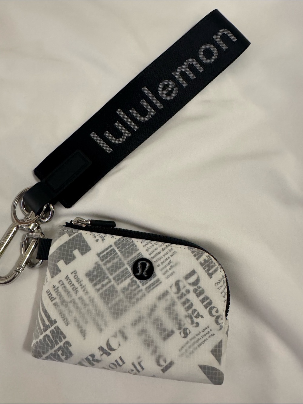 lululemon athletica Black Wrist Strap Coin Pouch with White & Gray Print